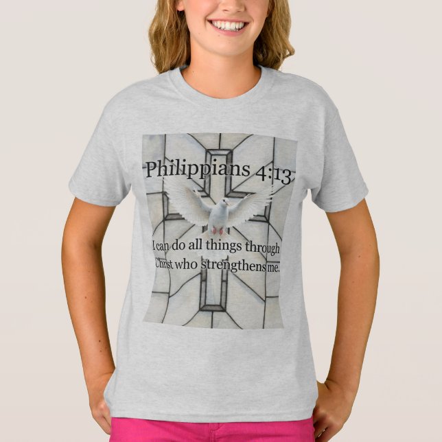 Philippians 4:13 Bible Verse Girl's Tee Shirt (Vorderseite)