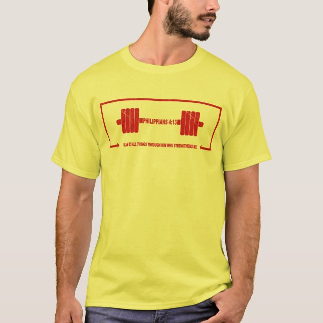 Philippians 4:13 Christian Barbell Strength T-Shirt (Vorderseite)