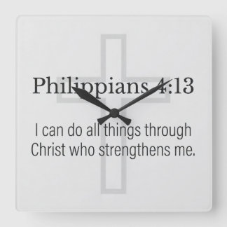Philippians 4:13 Christian Square Wall Clock Quadratische Wanduhr