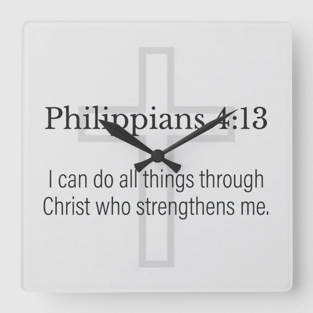 Philippians 4:13 Christian Square Wall Clock Quadratische Wanduhr (Vorderseite)