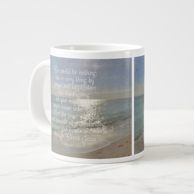 Philippians-4:13 Friedensbibel-Vers-Strand Jumbo-Tasse (Vorderseite Links)