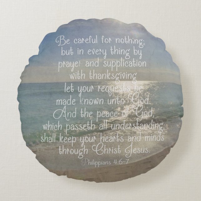 Philippians-4:13 Friedensbibel-Vers-Strand Rundes Kissen (Vorderseite)