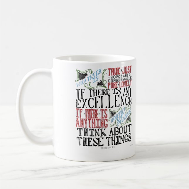 Philippians-4:8 Handbeschriftungs-Tasse Kaffeetasse (Links)