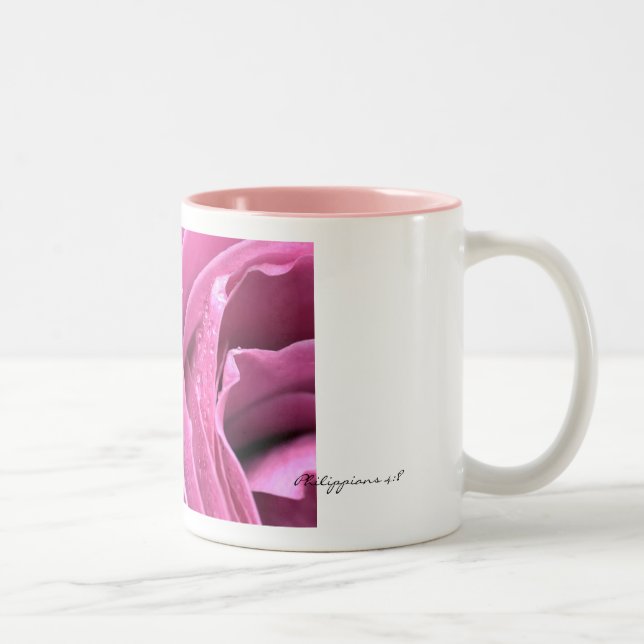 Philippians-4:8 Rosa-Rosen-Tasse Zweifarbige Tasse (Rechts)