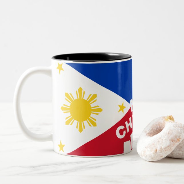 Philippine Flag Weihnachten: Frohe Weihnachten & B Zweifarbige Tasse (Mit Donut)
