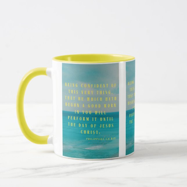 Philippinen 1:6 KJV Bibelschrift Pic Two-Tone Tasse (Links)