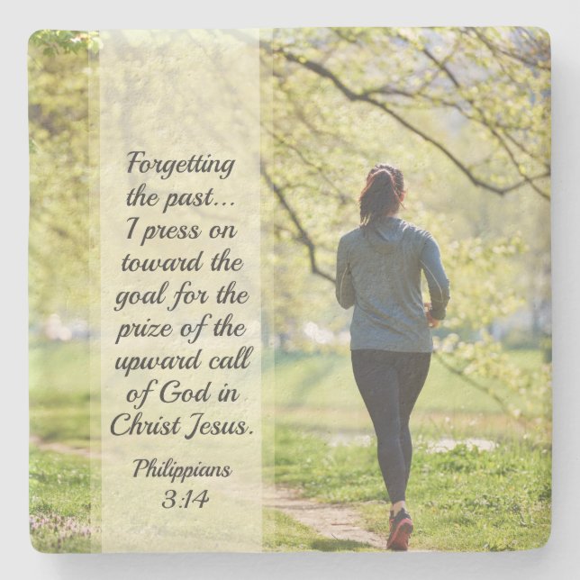 Philippinen 3:13-14 Vergessen Sie die Vergangenhei Steinuntersetzer (Vorderseite)