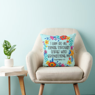 Philippinen 4:13 Bibelschrift Folk Art Floral Kissen