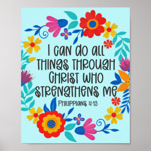 Philippinen 4:13 Bibelschrift Folk Art Floral Poster