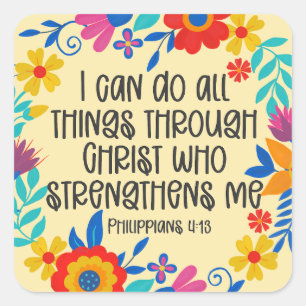 Philippinen 4:13 Bibelschrift Folk Art Floral Quadratischer Aufkleber