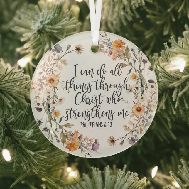 Philippinen 4:13 Bibelschrift Verse Floral Boho Ornament Aus Glas (InSitu)