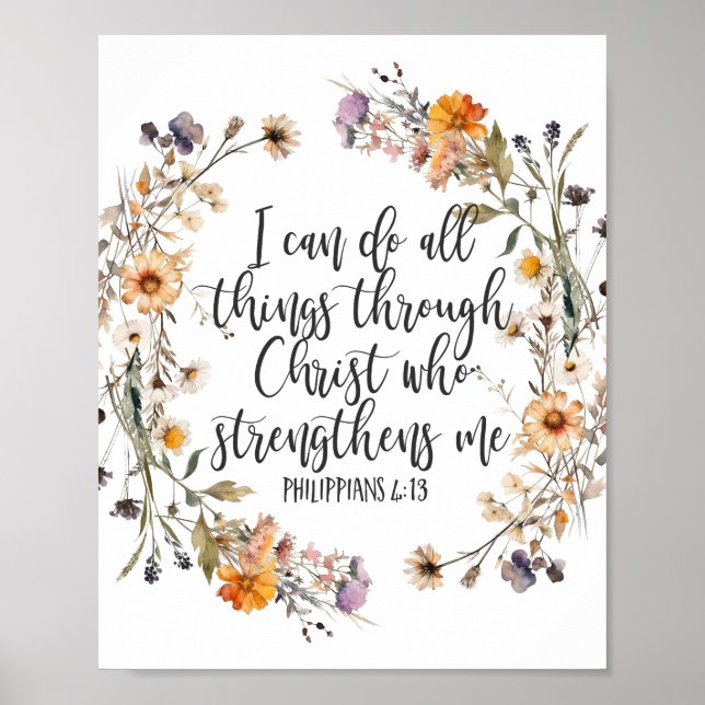 Philippinen 4:13 Bibelschrift Verse Floral Boho Poster (Vorne)
