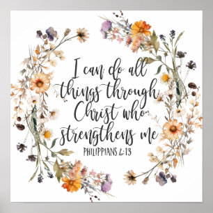 Philippinen 4:13 Bibelschrift Verse Floral Boho Poster