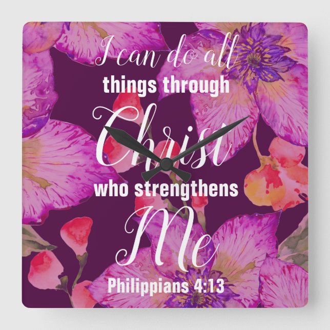 Philippinen 4:13 Bibelverse Quadratische Wanduhr (Vorderseite)