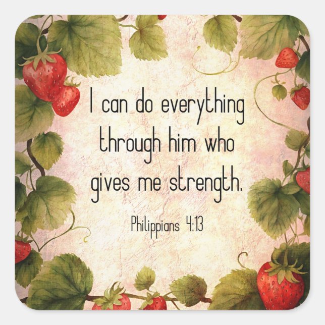 Philippinen 4:13 Bibelverse über zeitloses Design Quadratischer Aufkleber (Vorderseite)