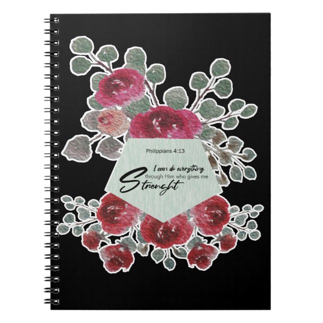 Philippinen 4:13 Bible Verse Blume Design Notizblock (Vorderseite)