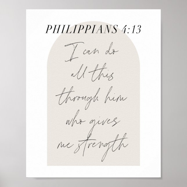Philippinen 4:13 Minimal Boho Beige Arch Script Poster (Vorne)