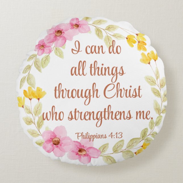 Philippinen 4:13 Rosa und Gelbe Schrift Rundes Kissen (Vorderseite)