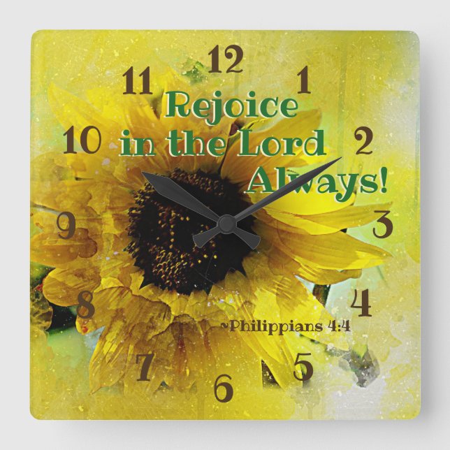 Philippinen 4:4 Freude am Herrn immer! Bibel Quadratische Wanduhr (Vorderseite)