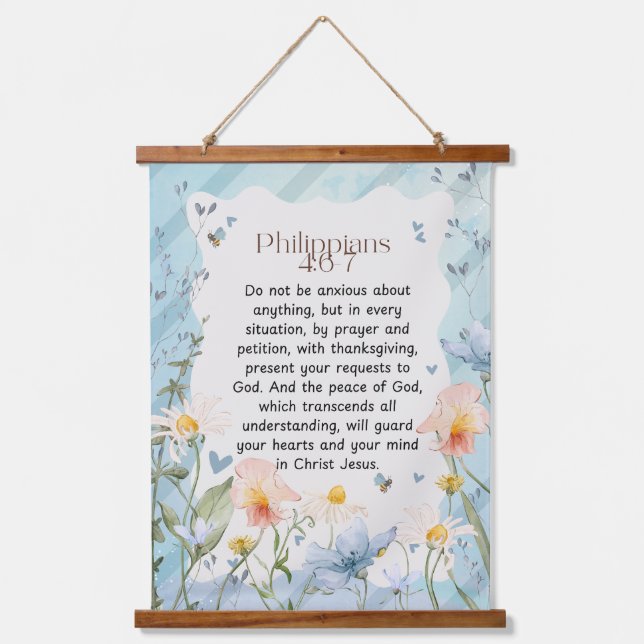 Philippinen 4:6-7 Christliche Bibelverse Wasserfar Wandteppich Mit Holzrahmen (Vorderseite)