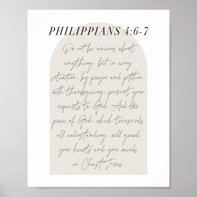 Philippinen 4:6-7 Minimal Boho Beige Arch Script Poster (Vorne)