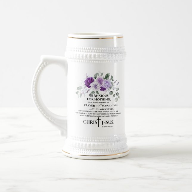 Philippinen 4:6-7 Schrift Purple Flowers Bierglas (Links)