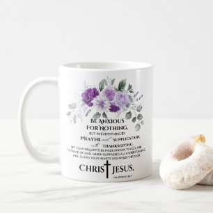 Philippinen 4:6-7 Schrift Purple Flowers Kaffeetasse