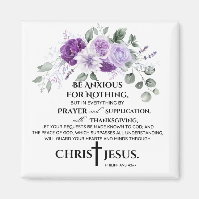 Philippinen 4:6-7 Schrift Purple Flowers Magnet (Vorne)