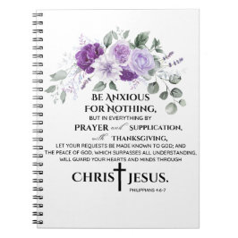 Philippinen 4:6-7 Schrift Purple Flowers Notizblock