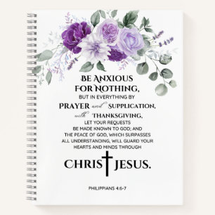 Philippinen 4:6-7 Schrift Purple Flowers Notizbuch