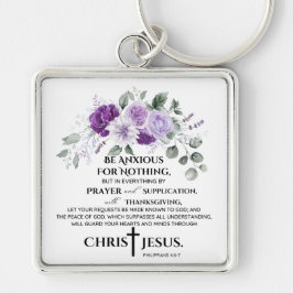 Philippinen 4:6-7 Schrift Purple Flowers Schlüsselanhänger