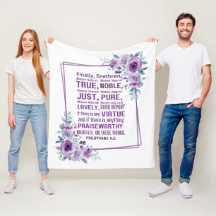 Philippinen 4:8 Noble Bibelverse Lila Blütenblüte Fleecedecke