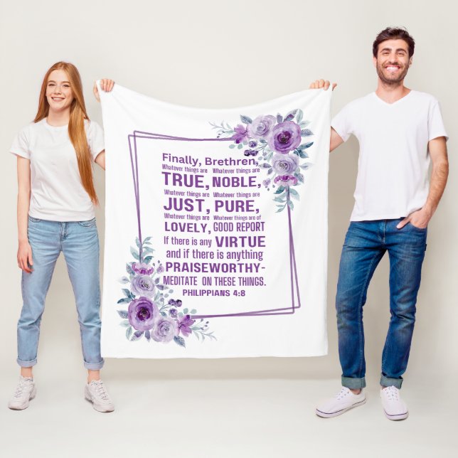 Philippinen 4:8 Noble Bibelverse Lila Blütenblüte Fleecedecke (Beispiel)