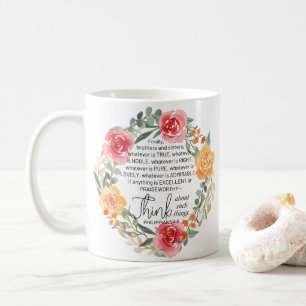 Philippinen 4:8 Rosa und gelbe Blumenreste Kaffeetasse