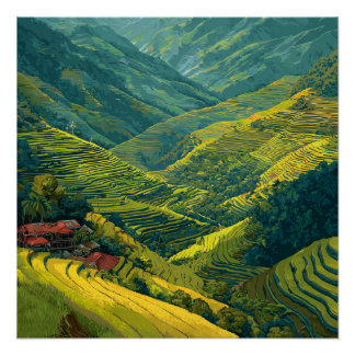 Philippinen Banaue Lebendige Reisterrassen Vintage Poster