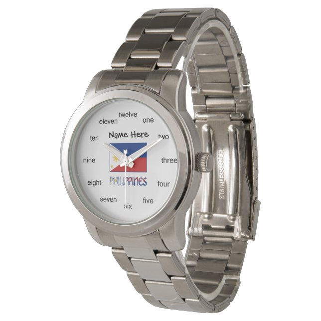 Philippinen Filipino Flag Personalisiert Armbanduhr (Schrägansicht)