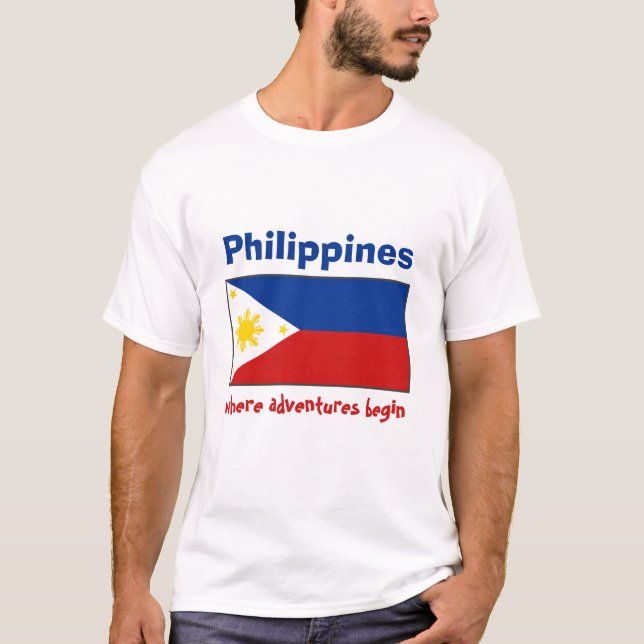 Philippinen-Flagge + Karte + Text-T - Shirt (Vorderseite)