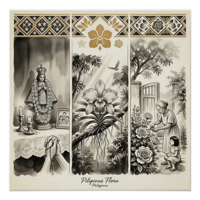 Philippinen Flora- Jasmin · Waling-Waling · Rose Poster (Vorderseite)