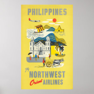 Philippinen Fly Northwest Orient Airlines Poster
