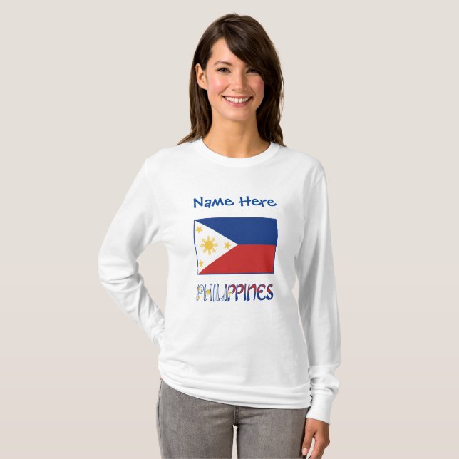 Philippinen Philippinische Flagge Blauer Personali T-Shirt (Vorne ganz)