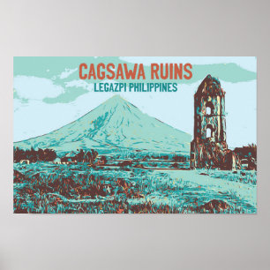 Philippinen, Ruinen von Cagsawa, Legazpi, Vulkan M Poster