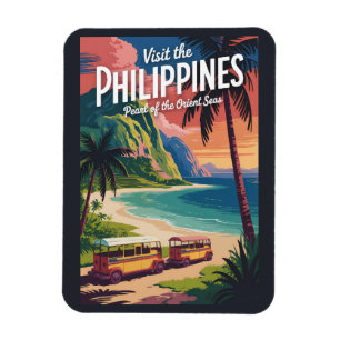 Philippinen Strand Illustration Reise Kunst Vintag Magnet