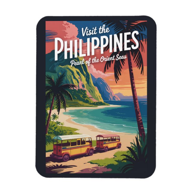 Philippinen Strand Illustration Reise Kunst Vintag Magnet (Vertikal)