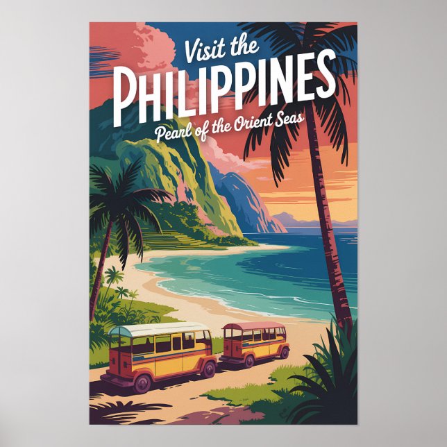 Philippinen Strand Illustration Reise Kunst Vintag Poster (Vorne)