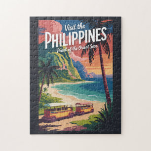 Philippinen Strand Illustration Reise Kunst Vintag Puzzle