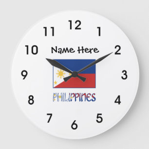 Philippinen und philippinische Flagge und Ihr Name Große Wanduhr