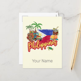 Philippinen Vintage Tarsier Flag Palm Souvenir Feiertagspostkarte