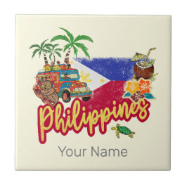 Philippinen Vintage Tarsier Flag Palm Souvenir Fliese