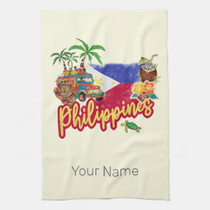 Philippinen Vintage Tarsier Flag Palme Souvenir Geschirrtuch