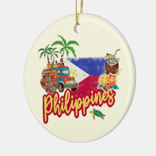 Philippinen Vintage Tarsier Flag Palme Souvenir Keramik Ornament